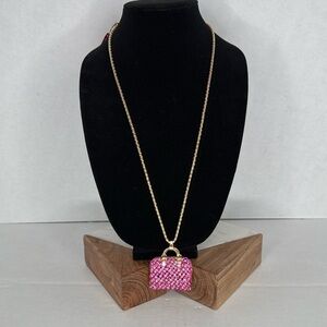 NWT Betsy Johnson Pink and Gold Purse Pendant Rope Chain 27" Necklace lot A44